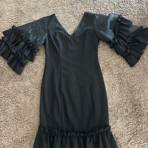 Lulu's Black Long Sleeve Ruffle Dress